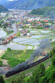 SL山口号　二重連　津和野-1 sl,d５１,山口線の写真素材