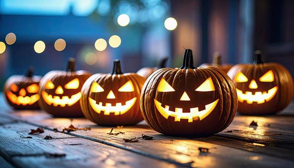 暗闇に光るジャック・オー・ランタンの写真