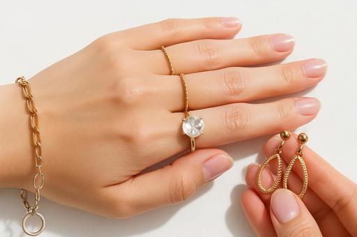ゴールドアクセサリーと手元・おしゃれの写真