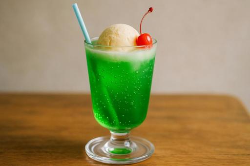 テーブルの上のクリームソーダ テーブルの上のクリームソーダの写真