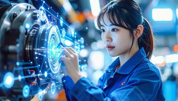 Maintaining machinery while viewing a hologram, hologram, machine maintenance, factory, JPG