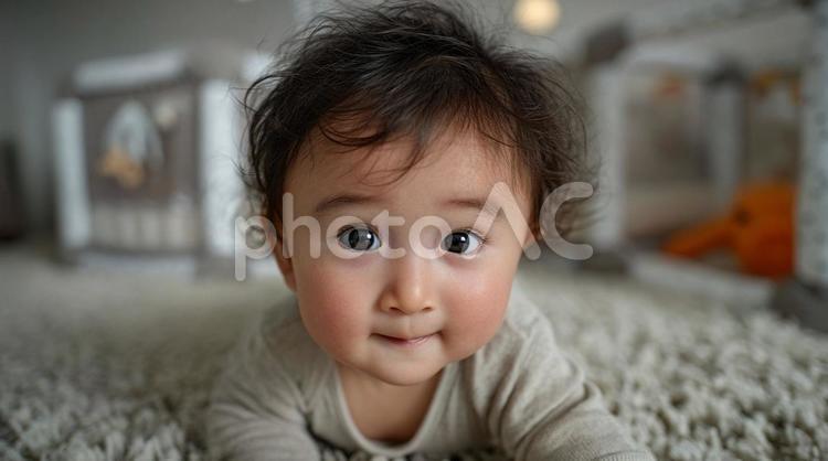 子供部屋でハイハイする赤ちゃん 08 赤ちゃん,生後7ー8ヶ月,ハイハイの写真素材