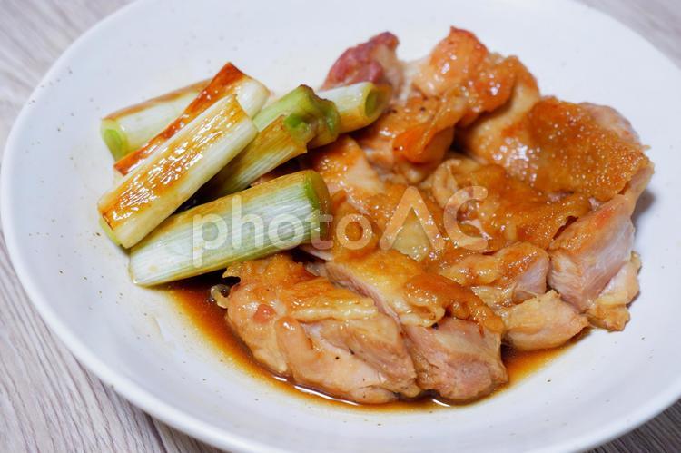 鶏の照り焼き　長ネギ添え　4 ねぎ,葱,テリヤキの写真素材