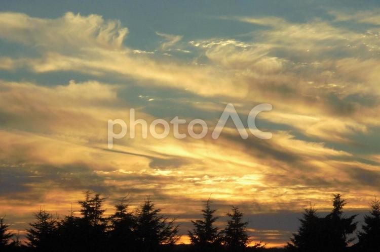 250　夕焼け　北海道 夕陽,夕焼け,落日の写真素材