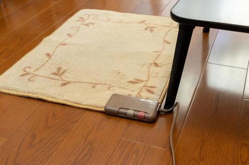 フローリングの上に敷かれた電気カーペット 電気カーペット,カーペット,暖かいの写真素材