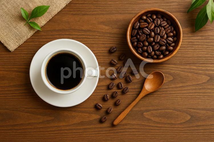 俯瞰してみたコーヒー コーヒー,コーヒー豆,素材の写真素材