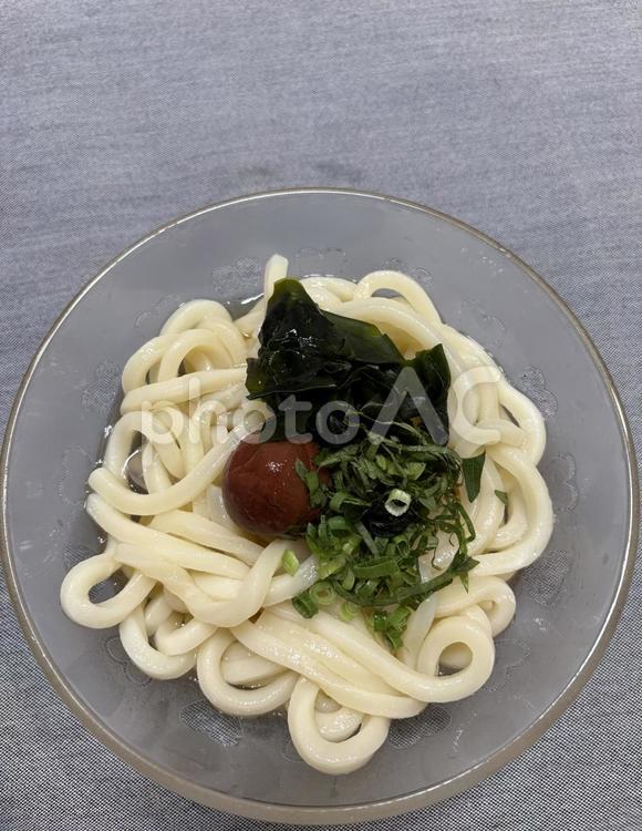 梅しそわかめ冷やしうどん(縦) うどん,冷やしうどん,麺の写真素材