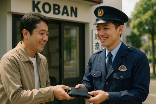 落とし物を届ける市民と警察 落とし物を届ける市民と警察の写真