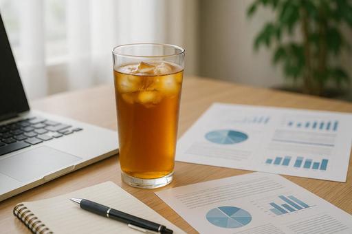 冷たいお茶と会議資料 冷たいお茶と会議資料の写真