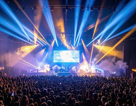 コンサートで盛り上がる観客とステージの写真