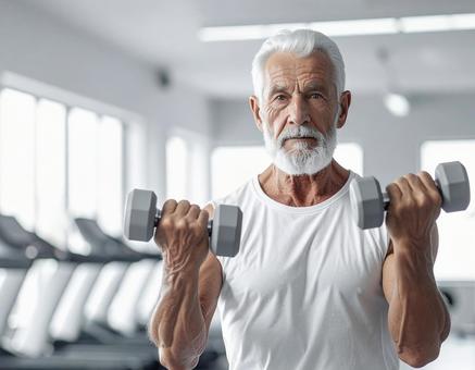 トレーニングをするおじいちゃんの写真