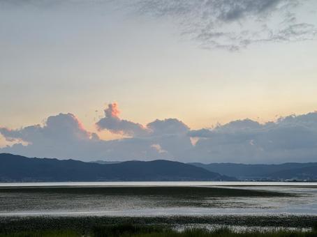 諏訪湖 諏訪湖,湖,水辺の写真素材