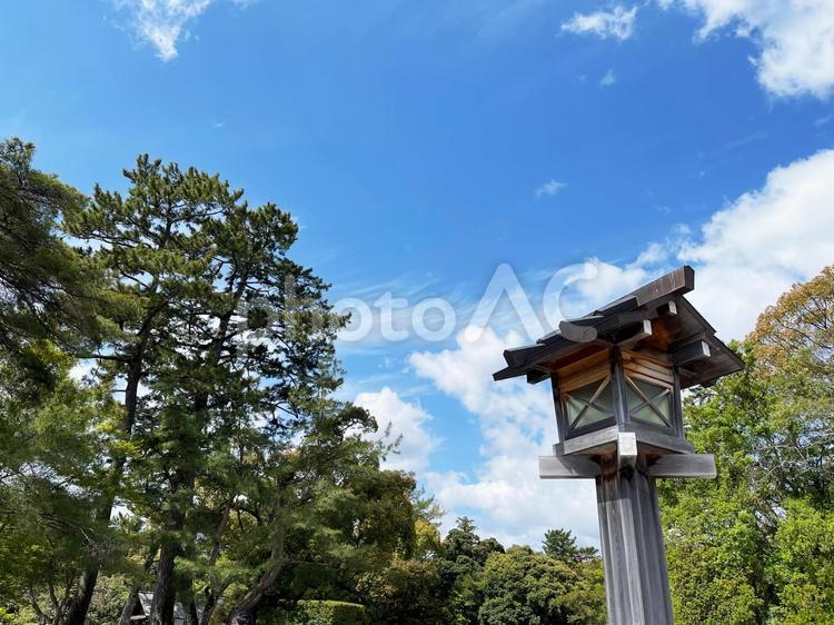 木漏れ日に包まれる灯りの道標 和風建築,行灯,木製灯籠の写真素材