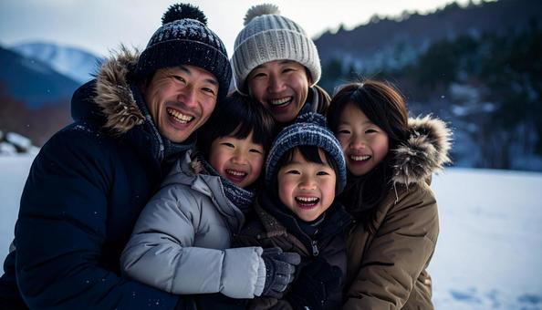家族　美しい雪景色の写真