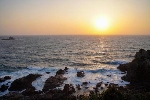 美しい夕景 海,夕日,夕景の写真素材