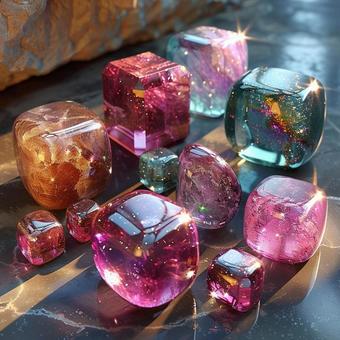 虹色にきらめく幻想ガラスのコレクション 虹色にきらめく幻想ガラスのコレクションの写真