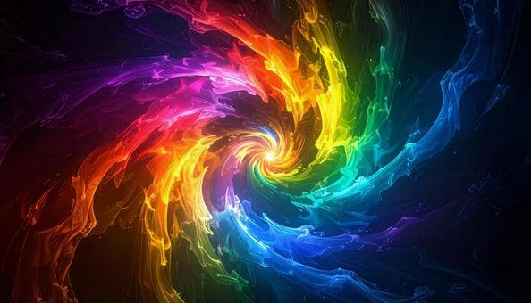 螺旋する光の虹色フラクタルアートの写真