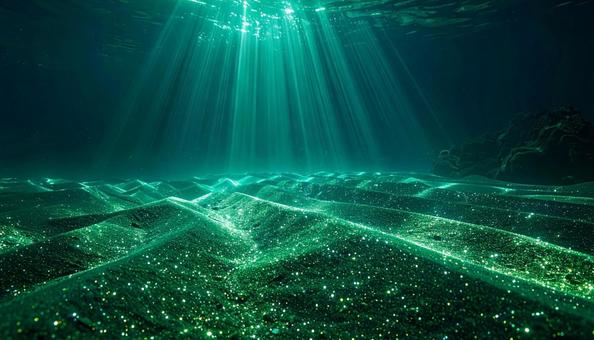 光の柱に包まれたエメラルドグリーンの海底 光の柱に包まれたエメラルドグリーンの海底の写真