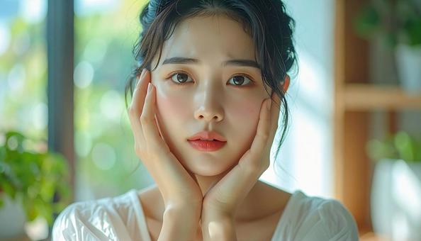 肌の悩みを抱える若い女性の写真