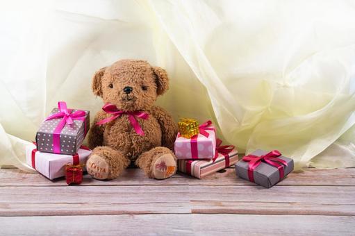 オーガンジー背景のテディベア テディベア,ぬいぐるみ,クマの写真素材