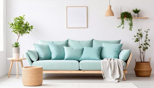 水色の無地のソファーの写真