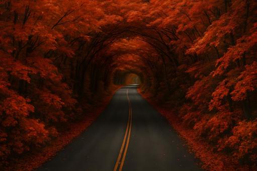 紅葉トンネル道 紅葉トンネル道の写真