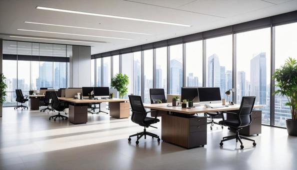 Office interior with rows of desks, office, interior, in-house, JPG