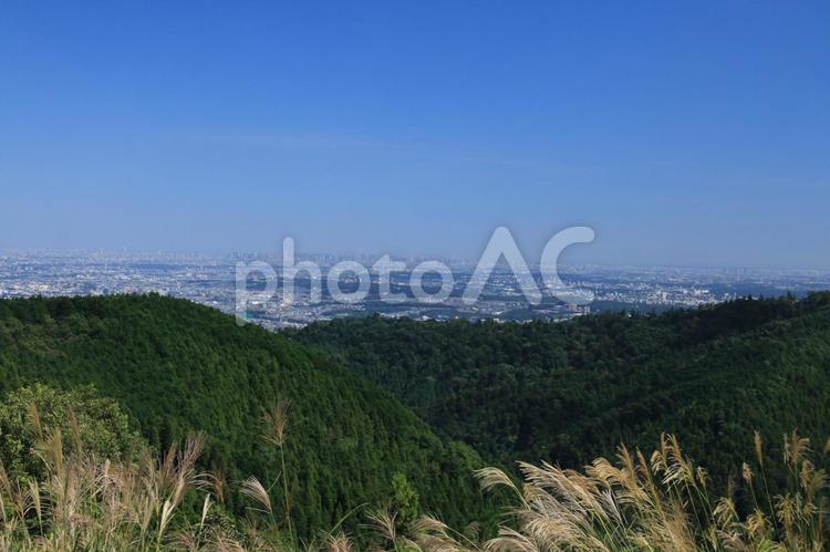 小仏城山から東京方向を見る 小仏城山,街,風景の写真素材