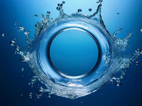 青い背景と水のリング01 青い背景と水のリング01の写真