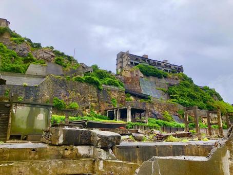 軍艦島 軍艦島 軍艦島,海,防波壁の写真素材