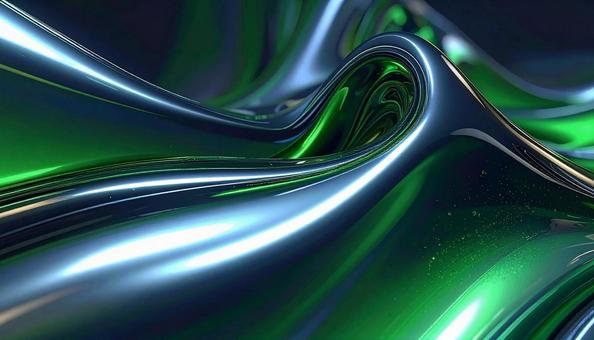 緑色のメタリックな流体金属　背景の写真