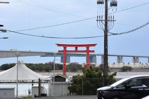 Photo, benten island, torii, red, 