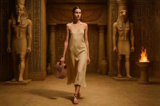 エジプト神殿と女性像 エジプト神殿と女性像の写真