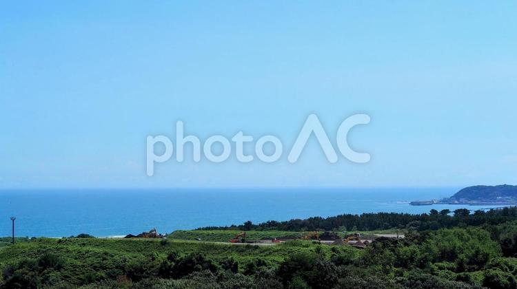 ひたち海浜公園・丘からの眺め・鹿島灘＆森 初秋,国営ひたち海浜公園,ひたちなか市の写真素材