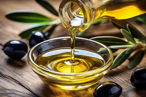 オリーブオイルとオリーブの実 オリーブオイルとオリーブの実の写真