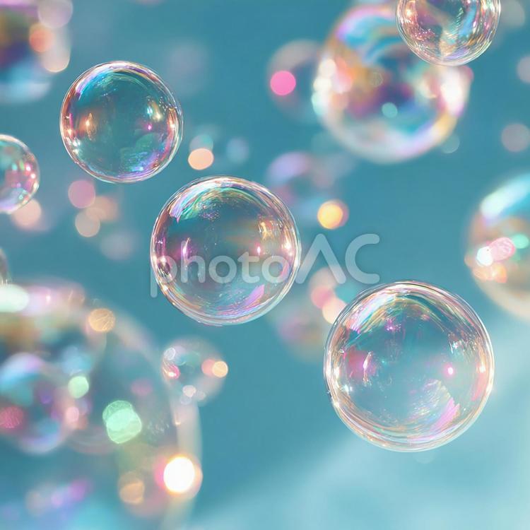 きらめくシャボン玉と柔らかなボケ味の背景 シャボン玉,泡,透明の写真素材
