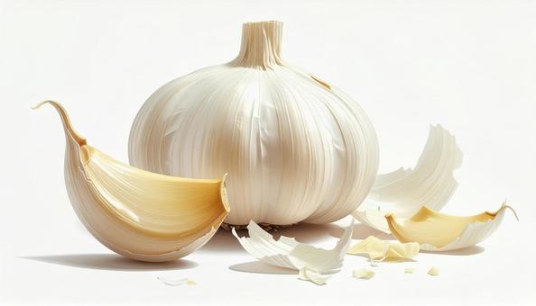 白い背景にニンニクの写真