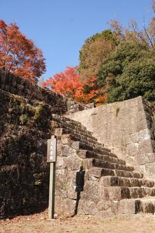 紅葉と苗木城 石垣 苗木城,苗木城跡,紅葉の写真素材