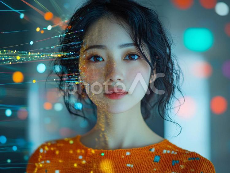 情報化社会に生きる女性の科学的イメージ 女性,ネットワーク,情報の写真素材