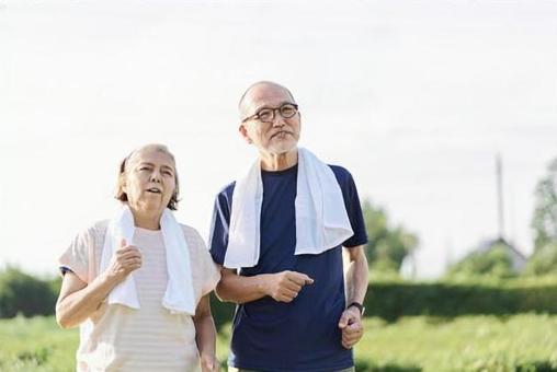 Elderly people jogging outside, senior citizens, jogging, movement, JPG