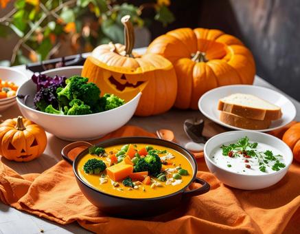 ハロウィンの料理 カボチャのシチュー ハロウィンの料理 カボチャのシチューの写真