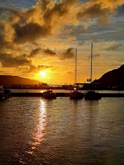 海に反射する夕日 海に反射する夕日の写真