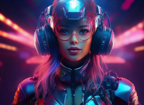 近未来的な服装の女性 近未来的な服装の女性の写真