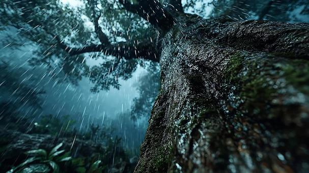 大自然の力強さ:雨に打たれる荘厳な木 大自然の力強さ:雨に打たれる荘厳な木の写真