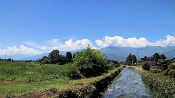 夏の安曇野 田園地帯を流れる清らかな流れ 夏の安曇野 田園地帯を流れる清らかな流れ 安曇野市,夏,清流の写真素材