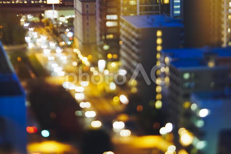  夜の道路と街並み 夜,展望,ぼかしの写真素材