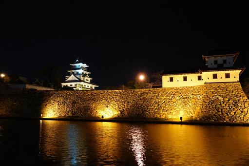 夜に輝く今治城 今治城,愛媛県,今治の写真素材