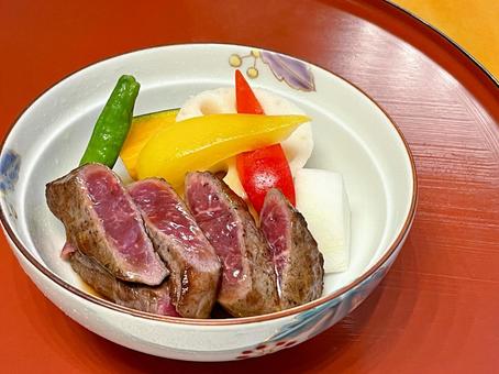 牛フィレステーキ和風ソース温野菜添え 牛肉,ステーキ,肉料理の写真素材