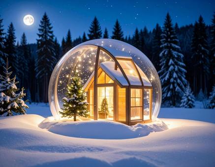 雪の中に建つカプセルドームのお家 雪の中に建つカプセルドームのお家の写真