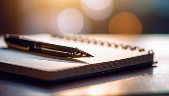 机の上のスケッチブックとペンの写真